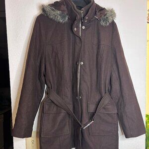 Charter Club Brown Wool Hooded Coat with Belt Size 16